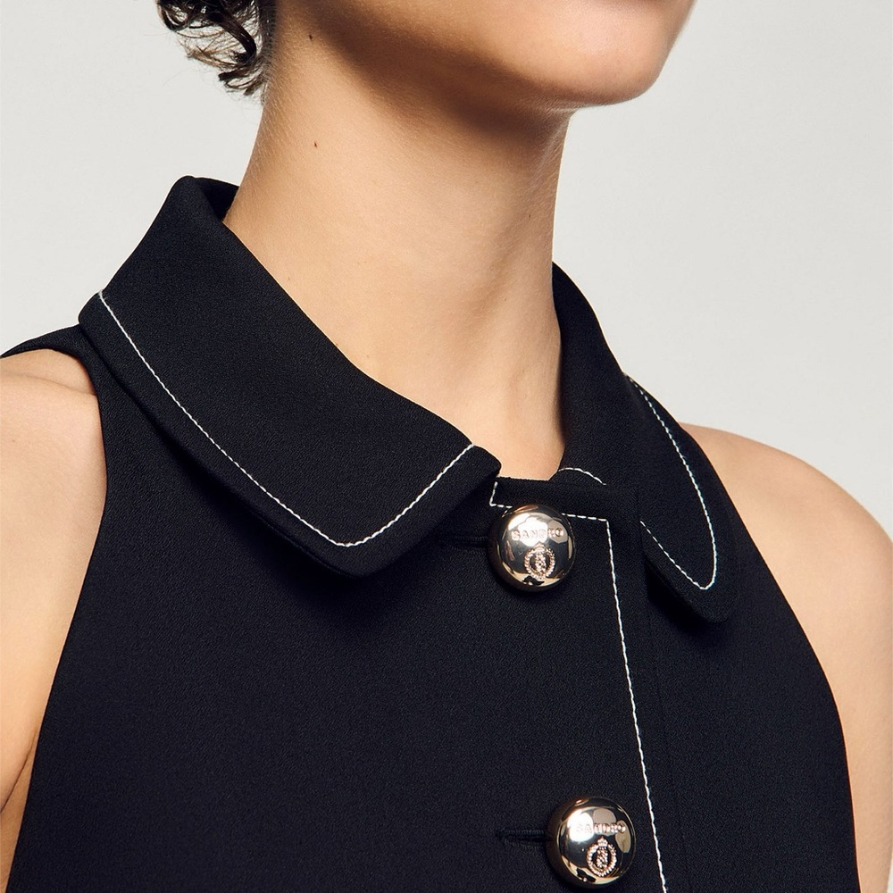Sandro Melodie Noir Black Dress with Gold Accents Sz EU40 (US 8/10)  NWT $445 - Picture 4 of 8
